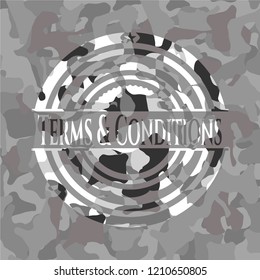 Terms & Conditions on grey camo texture