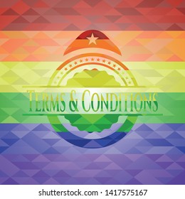 Terms & Conditions on mosaic background with the colors of the LGBT flag