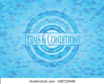 Terms & Conditions realistic light blue emblem. Mosaic background