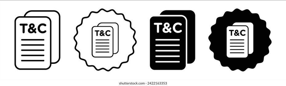 Terms and Conditions set in black and white color. Terms and Conditions simple flat icon vector