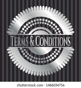 Terms & Conditions silvery emblem or badge. Vector Illustration. Mosaic.