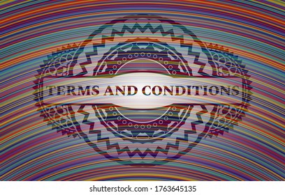 Texto de los términos y condiciones dentro de un emblema colorido. Mostrando un fondo de moda. Ilustración artística. 