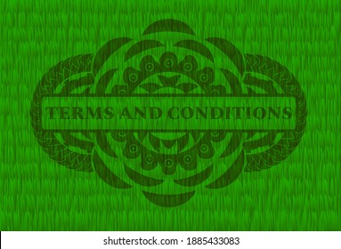 Terms And Conditions text inside grass grama emblem. Eco delicate background. Artistic illustration. 