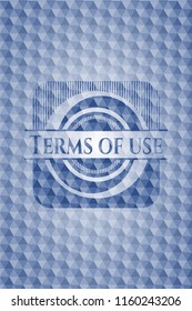 Terms of use blue hexagon emblem.