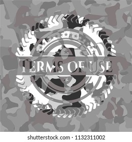 Terms of use on grey camo texture