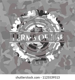 Terms of use on grey camouflaged texture