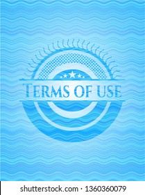 Terms of use sky blue water badge background.