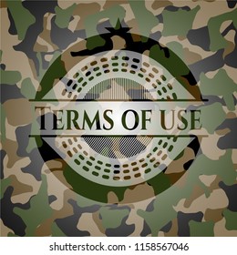 Terms of use written on a camouflage texture