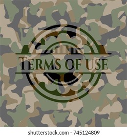Terms of use written on a camouflage texture