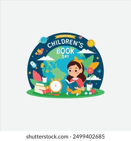 ternational Children's Book Day Vector Illustration on 2 April with Kids Reading a Books and Globe Map in Flat Cartoon Background Design