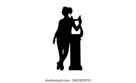 Terpsichore Lyran, Muse of Lyric Poetry, black isolated silhouette