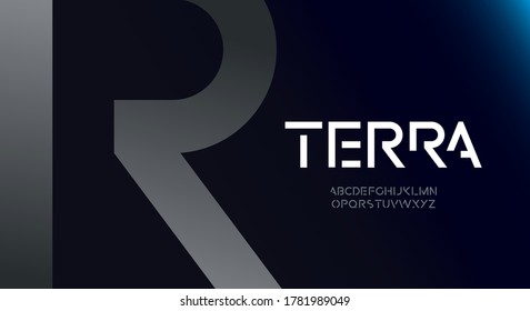 Terra, un tipo de letra abstracta de ciencia de la tecnología. diseño gráfico vectorial de tipografía de espacio digital