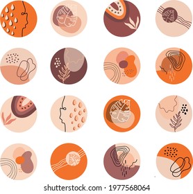 Terra bohemian aesthetic icons. Trendy abstract hand drawn isolate.Abstract elements terra cotta earthy tones,vector isolated