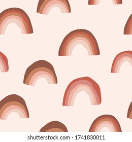 Terra bohemian aesthetic rainbow seamless pattern. Trendy abstract hand drawn natural background. Earthy simple scandinavian texture for nursery, fashion poster