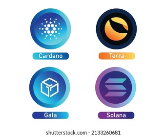 terra, Cardano, Solana, gala, icon set cryptocurrency, altcoins