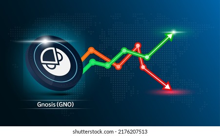 Terra Classic coin blue. Cryptocurrency token symbol with stock market investment trading graph green and red. Economic trends business concept. 3D Vector illustration.