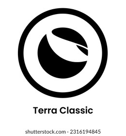 Terra Classic icon sign payment symbol. Cryptocurrency logo. Simple vector. Cryptocurrencies name, symbol and bitcoin name. coin logo. Black emblem isolated on white. Cryptocurrency e-commerce concept