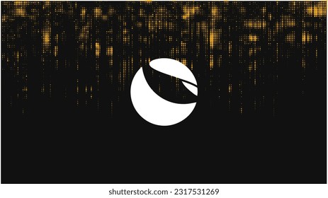 terra classic logo with crypto currency themed black and yellow background design. Cryptocurrency concept Blockchain technology.