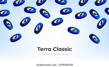 Terra Classic (LUNC) coin falling from the sky. LUNC cryptocurrency concept banner background.