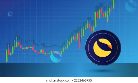 Terra Classic LUNC Cryptocurrency. Crypto coin Terra Classic, LUNC Token with growth chart. Vector illustration of Candlestick graph of International Crypto currency exchange.