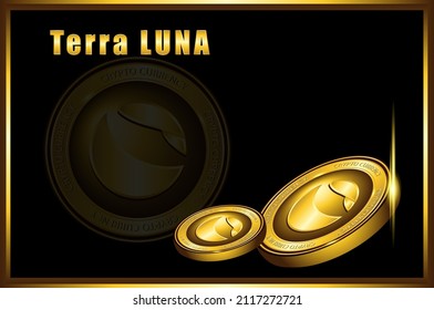 Terra coin gold coin in dark background, Terra luna  cryptocurrency, LUNA coin 3d illustration.