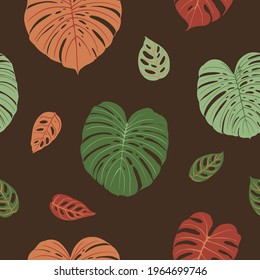 Terra color beige green Pattern tropics leaves  vector modern. Trend ornament