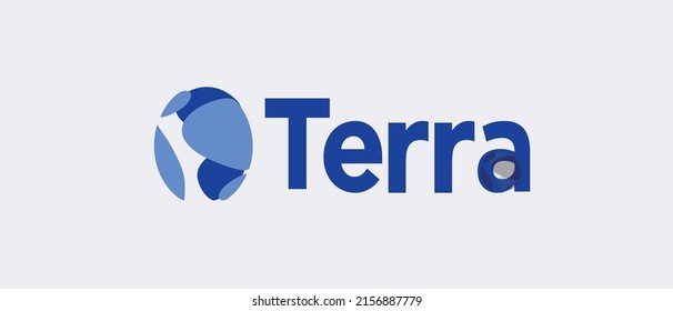 Terra cryptocurrency ust token, Cryptocurrency logo on isolated background with text. Terra USD (UST) is an algorithmic stablecoin that is pegged to the US Dollar by Terra LUNA.