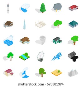 Terra icons set. Isometric set of 25 terra vector icons for web isolated on white background