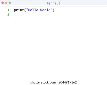 Terra language Hello World program sample in editor window