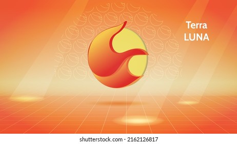 Terra luna coin Cryptocurrency Luna 3d illustration on orange banner