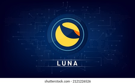 Terra (LUNA) coin cryptocurrency token symbol. Coin icon on dark  background. Technology for finance in International stock blockchain. Vector illustration.