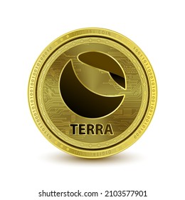 Terra (LUNA) coin on white background Cryptocurrency blockchain (crypto currency) digital currency, alternative currency. 3D Vector illustration. Symbol of business modern digital gold, money. 