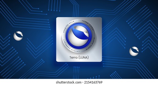 Terra (LUNA) Crypto currency logo technology vector illustration background. Website Banner for Fintech concept like virtual cash, block chain and decentralized finance.