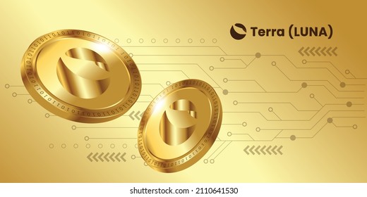 Terra (LUNA) cryptocurrency banner vector illustration with logo in golden coin template