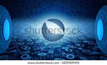 Terra LUNA token symbol of the DeFi system shining in the rays of light. Cryptocurrency logo icon. Decentralized finance programs. Vector EPS10.