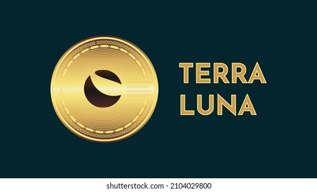 icono de terra lune y logotipo sobre fondo azul oscuro. Moneda de color dorado diseñada para ser utilizada en sus proyectos y anuncios.