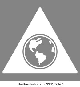 Terra Triangle vector icon. Style is flat symbol, white color, rounded angles, gray background.