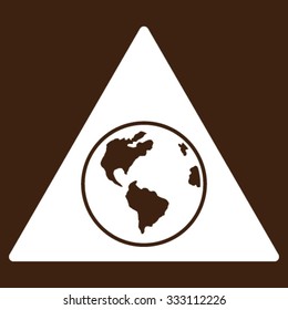 Terra Triangle vector icon. Style is flat symbol, white color, rounded angles, brown background.