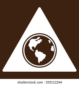 Terra Triangle vector icon. Style is flat symbol, white color, rounded angles, brown background.