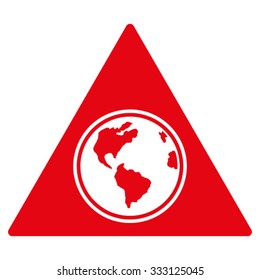 Terra Triangle vector icon. Style is flat symbol, red color, rounded angles, white background.