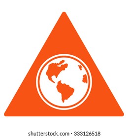 Terra Triangle vector icon. Style is flat symbol, orange color, rounded angles, white background.