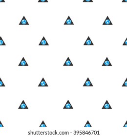 Terra Triangle vector seamless repeatable pattern. Style is flat blue and dark gray terra triangle symbols on a white background.