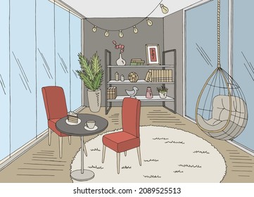 Terrace balcony graphic color interior sketch illustration vector