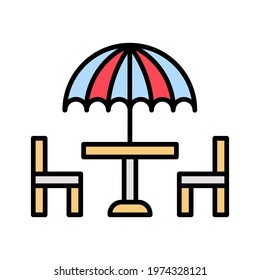 Terrace, beach, umbrella Icon vector image. Can be used for Summer and Holidays. Suitable for mobile apps, web apps and print media.