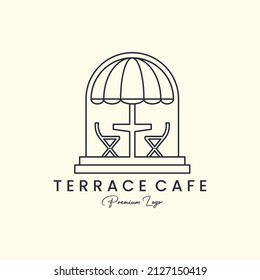 terrace cafe emblem line art logo icon illustration template vector design. bar cafe line art logo