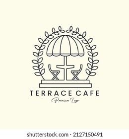 terrace cafe emblem vintage line art logo icon illustration template vector design. bar cafe line art logo