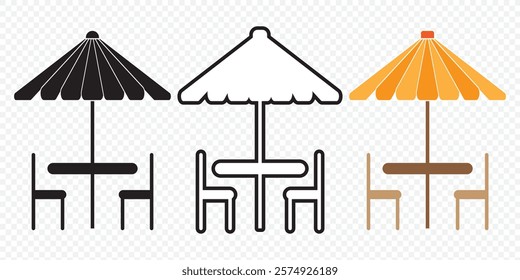 Terrace cafe icon, line icon, terrace icon line art logo, cafe umbrella icon, Terrace cafe logo, Street Cafes Icons. Table and Chairs in a Summer Restaurant, Leisure and tourism logo. eps 10.