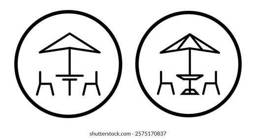 terrace cafe icon line art logo vector minimalist design, filled flat sign, solid pictogram. Symbol, logo. outline terrace icon. Patio furniture and accessories black glyph icon. Design eps 10