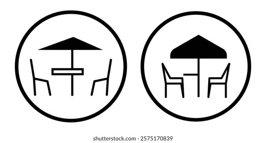 terrace cafe icon line art logo vector minimalist design, filled flat sign, solid pictogram. Symbol, logo. outline terrace icon. Patio furniture and accessories black glyph icon. Design eps 10