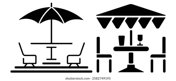 Terrace cafe icon, Terrace cafe line icon, terrace icon line art logo, cafe umbrella icon, Terrace cafe , Street Cafes Icons. Table and Chairs in a Summer Restaurant, Leisure and tourism logo. EPS 10